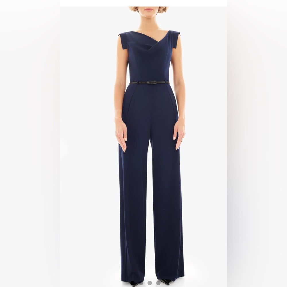 Black Halo Jackie O Navy Wide Leg Jumpsuit Size 14
